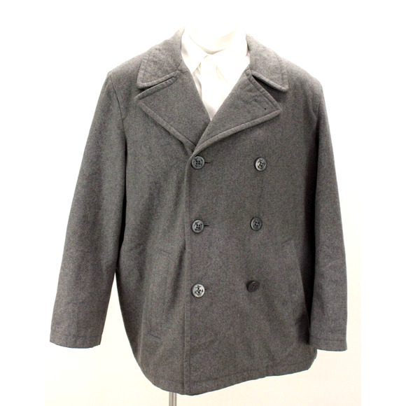 Tommy Hilfiger Double Breasted Peacoat Men's 2XL Charcoal Wool Blend Classic